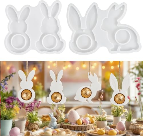 Lot de 4 moules en silicone pour Pâques - Lapin de Pâques - Pendentif de Pâques - Moules en silicone pour plâtre, bougies, cadeaux de Pâques