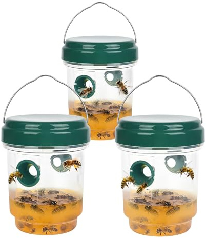 3 Piezas Trampas para Avispas Exteriores,Atrapa Avispas Exterior Efecto de 360 Grados, diámetro de 9 x 13 cm,Wasp Trap para Jardín, Balcón y Camping, Sin Productos Químicos (Verde)