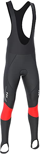 FDX Men’s Cycling Bib Tights – Padded, Breathable, Italian Roubaix Fabric, Quick Dry Thermal Bike Bib Pants – Thermodream Winter Biking Trouser, Bicycle Riding Leggings(Red -M)
