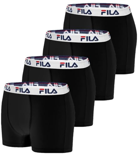 FILA Boxer Uomo Cotone, Mutande Uomo Stretch, Maglia Ventilata, Set di 4, Nero, Taglie XL