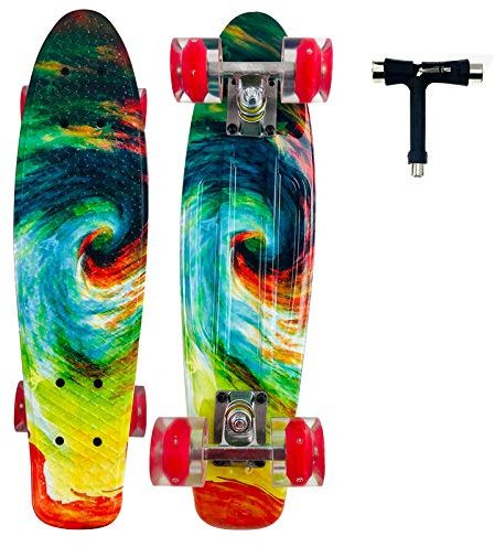 Sumeber Skateboard Kids Mini Cruiser Skateboard Completo da 22 Pollici con Ruote Luminose a LED per Adulti Bambini Principianti Ragazze Ragazzi Regalo di Compleanno (Color Swirl)