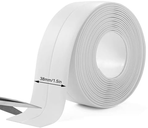 3.2M Caulk Tape, PVC Waterproof Self-Adhesive Sealing Tape Countertop Edge Trim for Bathtub Basin Wall Corner Kitchen Sink (38mm*3.2M, White)