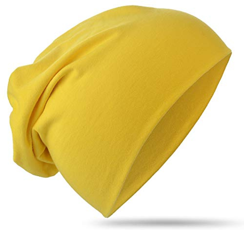 Miobo Cappello a Cuffia Slouch per Bambini, Cotone, Tinta Unita Giallo-L