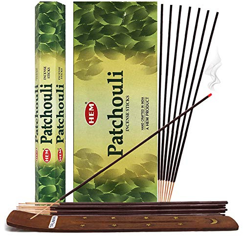 TRUMIRI Ensemble de bâtons d'encens patchouli et support à encens : 1 lot de 6 paquets, 120 pièces, 6 bâtons d'encens par paquet