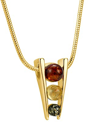 Copal Collana Artigianale Con Ambra Tre Colori E Catena In Argento Dorato