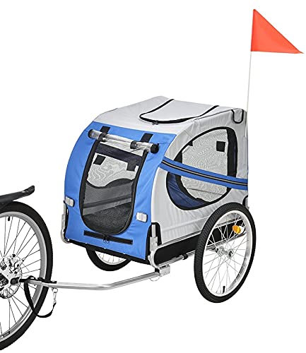 XUANYU Universal Fahrradanhänger für Hunde, Klappbarer Hundefahrradanhänger, Oxford Tuch Fahrradanhänger mit Reflektoren, ca. 73×137×90 cm, max. 40 kg, Blau-grau
