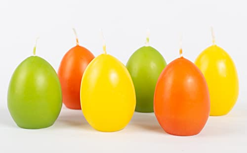 INNA-Glas Velas de Huevos de Pascua LEONITA, 6 Piezas, Amarillo-Naranja-Verde, 6cm, 4,5cm, 7h - Made in Germany - Velas Decorativas