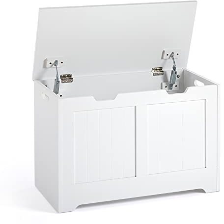 Mondeer Storage Chest, Wooden Box with Lid, Large Capacity Multi-Purpose Organizer-Toy Blankets Clothes, 72 x 36 x 48 cm, for Bathroom Living Room Kitchen Hallway, White