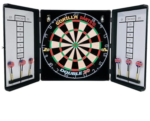 Gorilla Darts Dartboard Cabinet Aluminium Home Darts Centre With Double 20 Dartboard & Darts Package
