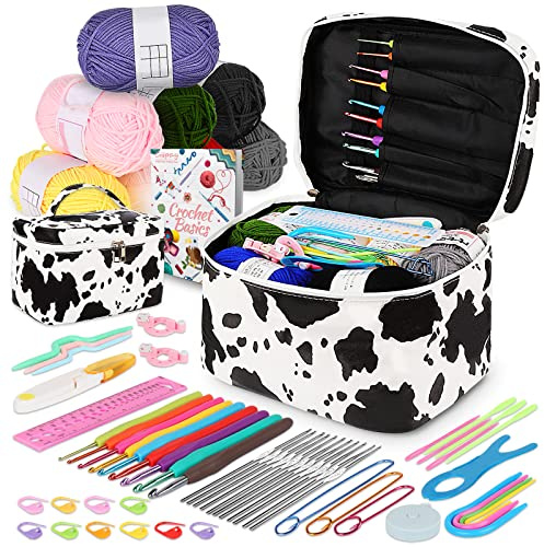 Coopay Kit per uncinetto per principianti, 63 pezzi con 8 fili, 9 ganci ergonomici e 12 uncinetti, set per uncinetto con custodia e libro, perfetto per bambini e adulti