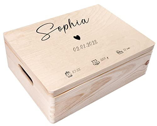 Creative Deco Personalised Baby Memory Box - Heart | Custom Keepsake Boxes | Unique Gift for Newborn Boy or Girl | Customised Wooden Storage Box with Hinged Lid | UV Print