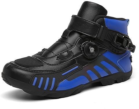 DJFOG Herren Motorradschuhe Schwarz Motocross Kurze Stiefeletten Wasserdichtes Leder, Motorrad-Offroad-Schuhe Rennsportstiefel,Blau,44 EU