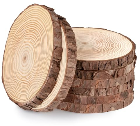 ilauke - Rodajas de madera natural, 8 unidades de 16 a 17 cm, discos de madera circulares sin terminar para manualidades, decoración de pared, boda, Navidad, proyectos de bricolaje
