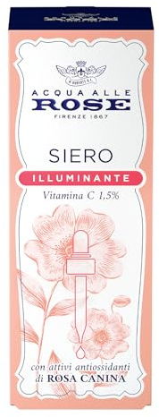 Acqua alle Rose, Siero Viso Concentrato con Vitamina C, Azione Antirughe, Antiossidante, Illuminante, Per Pelli Spente e Opache, 30 ml