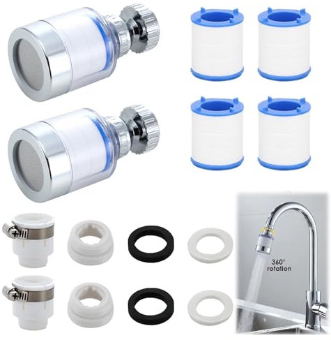2 Pièces Filtre a Eau Robinet, Filtre Robinet Anti Calcaire, Purification Avancée de l'Eau du Robinet, Élimine le Chlore, les Métaux Lourds, Installation Facile et Rapide, Design Transparent