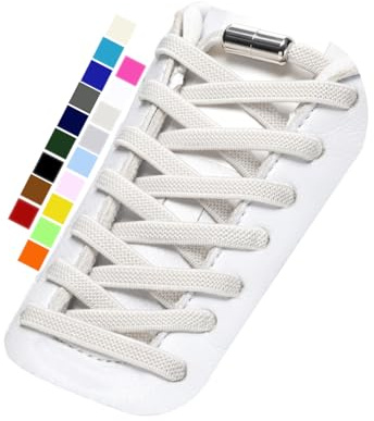 Stepace 2 Pairs Elastic No Tie Flat Shoe Laces for Adults/Kids White Gray