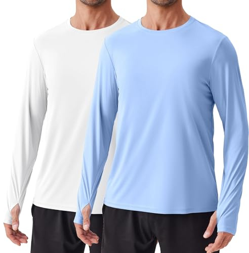 PINSPARK - Pack de 2 Camisetas de Manga Larga para Hombre con protección Solar UV UPF 50+ para Surf, natación y Running