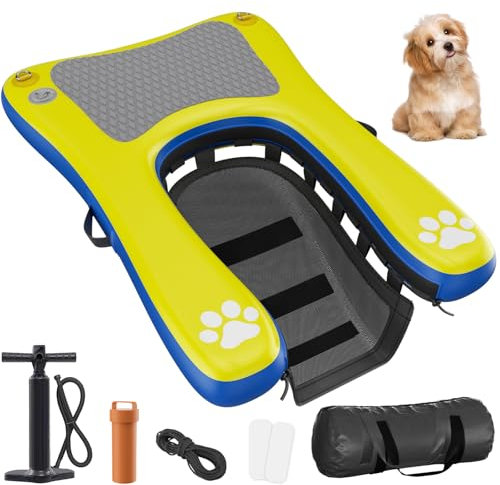 Inflatable Dog Pool Float Dock Platform for Dogs, Dog Pool Ramp Ladder with Non Slip Steps | Dog Floats Water Ramp for Boat, Inground Pool (for Small Dogs Up to 60 lbs)