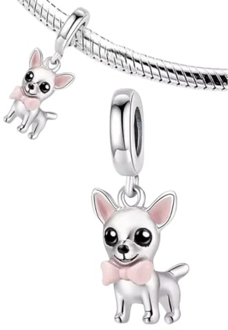 Pendentif chihuahua en argent sterling 925, compatible avec les breloques Pandora et de nombreux autres bracelets à breloques.