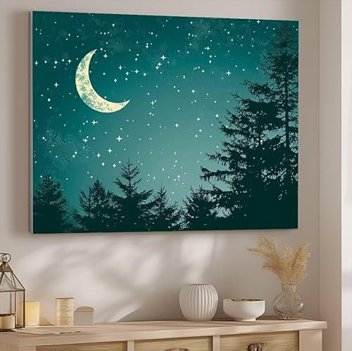 Pintar por Numeros Adultos Cielo Estrellado, DIY Pintura por Números, Pintura al óleo de Lienzo Kit Manualidades Niños para con Pinceles Pigmento Acrílico, Decoración Familiares 80x110cm, Bosques J687