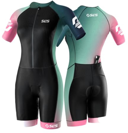 SLS3 Elite Aero - Tuta da triathlon da donna, con maniche corte, ad asciugatura rapida, in camoscio italiano, pronte per qualsiasi distanza, Aurora, Medium