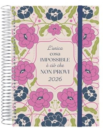Finocam - Agenda à spirale 2026 1 jour par page | Janvier à décembre 12 mois | Agenda annuel 2026 | Couverture en polypropylène Spirale Design Collection – Impossible – Italien, journalier