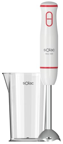 Solac – Frullatore a Immersione Mixo 1000 | 2 Velocità con Funzione Turbo | Lame e Frusta in Acciaio Inox | Montaggio/Smontaggio Facile | Senza BPA | 1000W | Bicchiere Dosatore Incluso