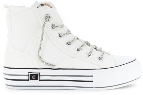 CAFèNOIR - Sneaker Mid in Canvass con Lacci Strass, da Donna, Colore Bianco, Taglia 38