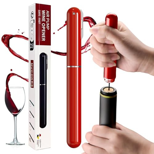 Wine Bottle Opener with Foil Cutter - NUCOKRS Air Pump Aeropop Corkscrew, Pen Style Opens in 3-7 Pumps, Effortless & No Damage to Cork, Compact Gift for Wine Lovers (Red)