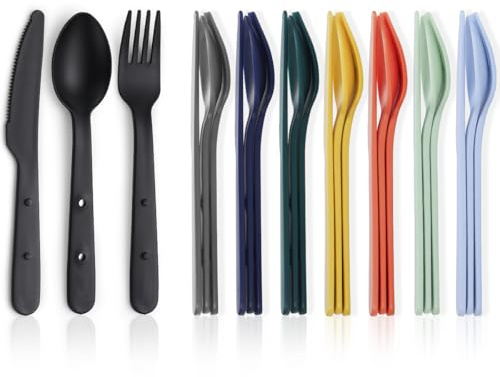 Couverts boîtes à lunch de Camping pour 8, cuillères, fourchettes et couteaux en plastique réutilisables, emboîtés pour un design portable et économiseur d'espace pour voyager, pique-nique, travail