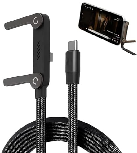 Générique Câble de chargeur à support invisible 2 en 1 – Cordon de charge rapide 240 W avec support de téléphone intégré, type C latéral et chargeur de téléphone pliable, nylon tressé (1pc)