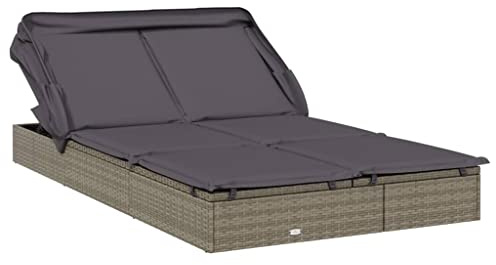 Tomostar Bain de Soleil, Chaise Longue Double Jardin Extérieur Transat pour Piscine 2 Places avec Toit Pliable Gris 213x118x97 cm