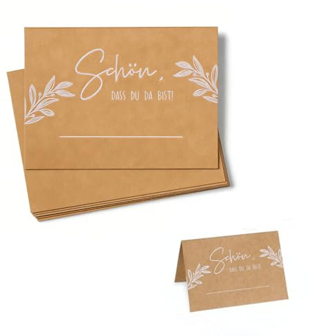 50 Tarjetas de mesa tarjetas de lugar «Schön dass du da bist mit Fisch» eucalipto 8,5 x 11 cm tarjetas de nombre para bodas cumpleaños comuniones escribir