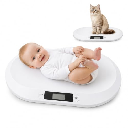 Bilancia digitale per neonati fino a 20 kg, con display LCD, funzione tara, 3 unità (kg/lb/st), per neonati e animali piccoli, colore bianco