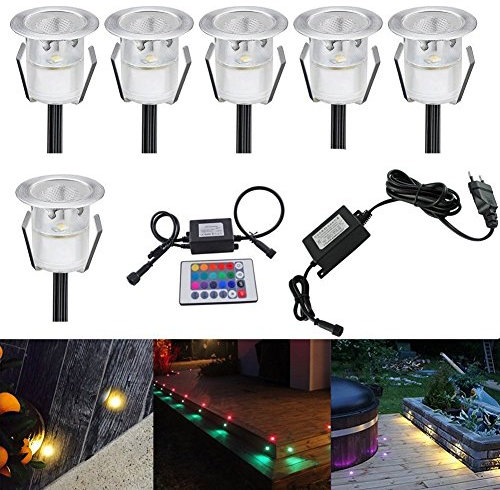 6x Lampe LED Encastrables pour Terrasse Enterre - Etanche en Acier Inoxydable Ø30mm IP67 RGB/RVB Spot Extérieur Décorer Chemin Patio Paysage Jardin Escalier