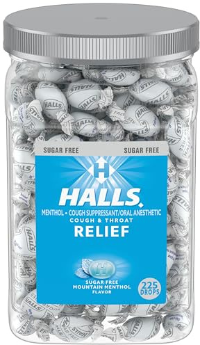 Halls Relief Mountain Menthol Sugar Free Cough Drops, Bulk Cough Drops, 225 Drops