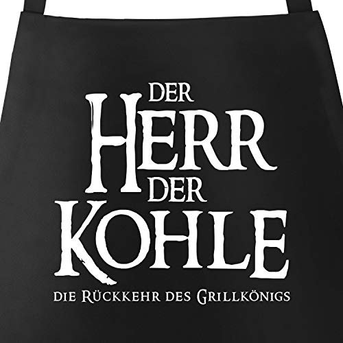 MoonWorks Grill-Schürze für Männer mit Spruch Der Herr der Kohle die Rückkehr des Grillkönigs schwarz-weiß unisize