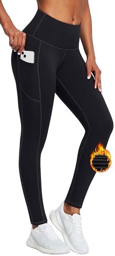 IUGA Fleece Lined Leggings for Women High Waisted Thermal Leggings with Pockets Yoga Pants for Workout Black