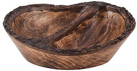 Divit Shilp Naturholzschale, Servierschüssel für Salat, Gemüse und Früchte, große, Tiefe Schale für Familie und Feiern. (Bark Edge Wavy Divided Bowl)