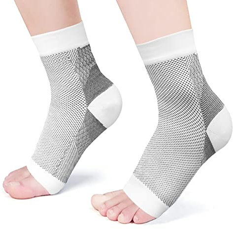 Bandage de Cheville Maintien Sport, Protege Chevillère Soutien Respirante Ankle Support pour Homme et Femme Entorse, Arthrite, Tendinite, Fasciite Plantaire et Douleurs (Blanc et gris, 2XL EU42-45)
