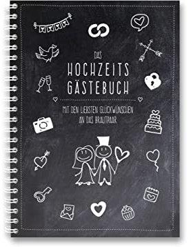 KOCHDIALOG A4 Gästebuch Hochzeit -modern Art– Gästebuch zur Hochzeit mit lustigen Fragen im Innenteil zum Ausfüllen, langlebiges Hardcover Hochzeitsgästebuch Hochzeitsbuch mit 84 Seiten für 75+ Gäste