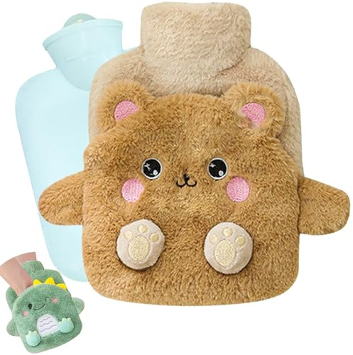 Bolsa de Agua Caliente,Hot Water Bottle,Bolsa de Agua caliente para Niños,Desmontable y Lavable,Botellas de Agua Caliente con Suave Felpa Funda,No hay fugas,Para Mantener el Agua Calient