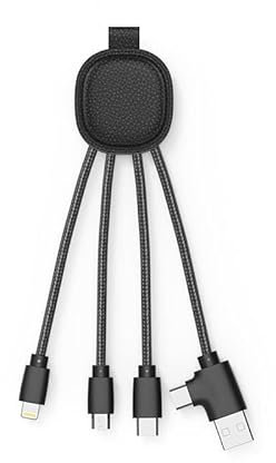 Xoopar - Ine Smart - NFC-Funktion Schwarz aus recyceltem Leder - 4in1 Multi-Connector-Kabel USB-C, Lightning, Micro USB, USB-A - Universal-Ladegerät für Smartphones