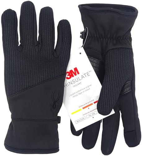Spyder Core Conduct Gloves, Black, Size Medium, Touchscreen Compatible, Leather Palm Patch, 360 Degree Stretch, Sweater Knit Bonded