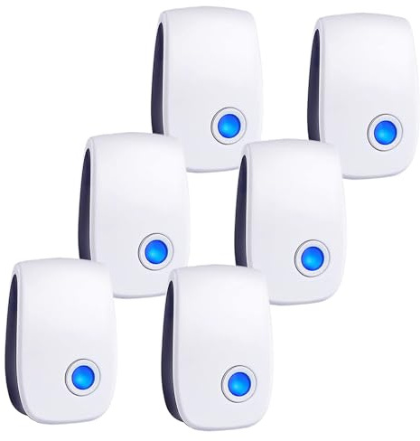 Ten KiKi Ultrasonic Pest Repeller Plug-in Ultrasonic Repellent for Mice, Mouse, Mosquito, Insect, Spider, Bug, Ant, Cockroach, Rodents & Rats Indoor Use Repeller 6 Packs, White