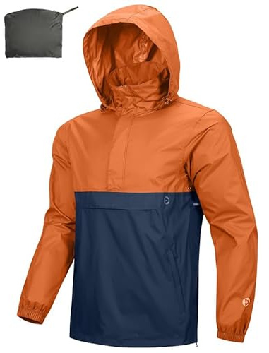Outdoor Ventures Regnjacka för män vattentät tröja med huva packbar reflekterande jacka lätt cykel vindjacka andningsaktiv softshelljacka för vandring löpning utomhus, Djup/mörkblå, L