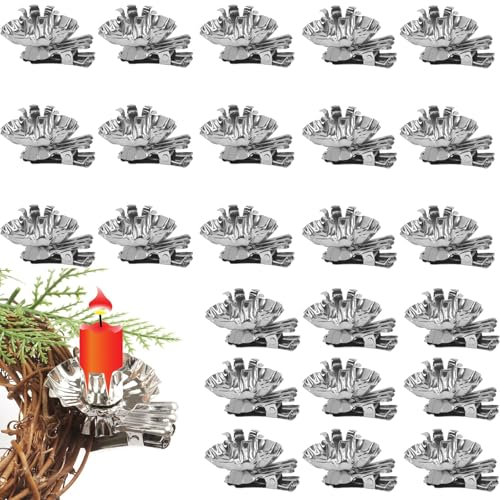 24er Set Baumkerzenhalter Clip für Weihnachtsbaum,Weihnachtskerzenklemme Kerzenlichthalter,Clip Weihnachtsbaum,Baumkerzenhalter Clip,Kerzenständer Metall Vintage Kerzenhalter Silber mit Clip