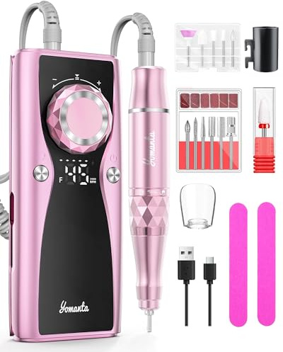 Professional Electric Nail Drill Kit - 45,000RPM USB Rechargeable Nail File with 12 Tips for Gel/Acrylic Polishing, Portable Manicure Tools for Salon or Home