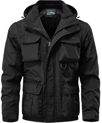 Waterproof Windproof Jacket Mens, Light Jacket Men With Hood Outdoor Hiking Jacket, Military-Style Field Coat, Lightweight Breathable Zip-Up Jacket, Autumn Winter Outdoor Sports Jacket