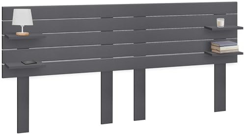 DHOME Tête de Lit avec Étagères en Bois Recyclé DM avec Pieds Suspendue au Mur Style Palette Lit Vintage Nordique Quincaillerie Incluse (Palette Horizontale, Gris Solide, 270cm)